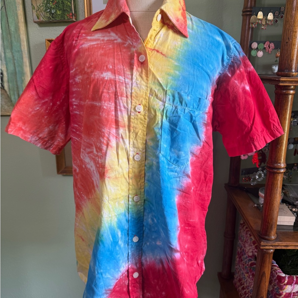 Big Bud Press Red and Blue Tie Dye Button Down Shirt